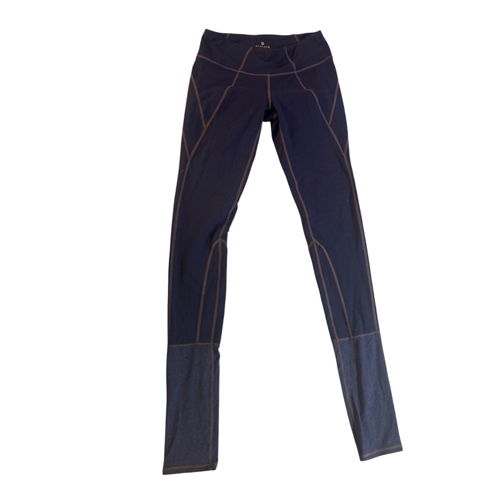 Athleta Navy Blue Colorblock High Waisted Performance Leggings Contrast Stitch S